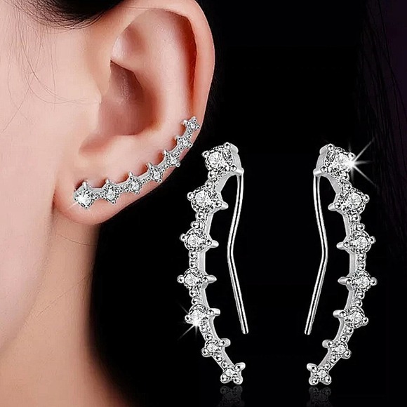 Ear Climber Sterling Silver Zircon Rhinestone - Picture 1 of 5